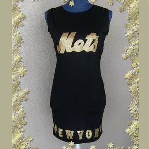 NEW YORK METS Dress Open back Sequin/glitter Black